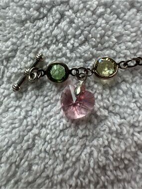 Vibrant Hand-Crafted Multi-Color Gemstone Link Bracelet with Pink Crystal Heart